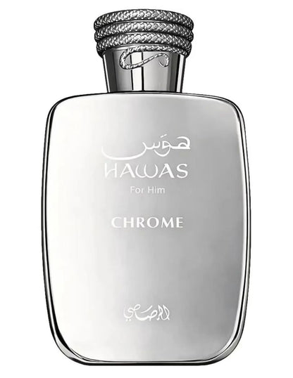 Rasasi Hawas Chrome · Unisex 100 ml · Frutal ambarado · Pack de 24 piezas