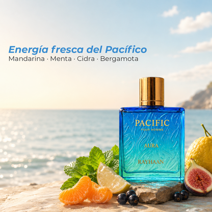 Rayhaan Pacific Aura · Hombre 100 ml · Cítrico menta · Pack de 24 piezas