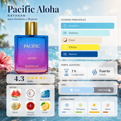 Rayhaan Pacific Aloha · Unisex 100 ml · Tropical · Pack de 24 piezas