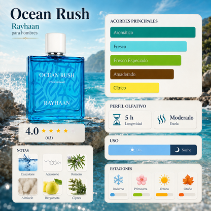 Rayhaan Ocean Rush · Hombre 100 ml · Acuático · Pack de 24 piezas
