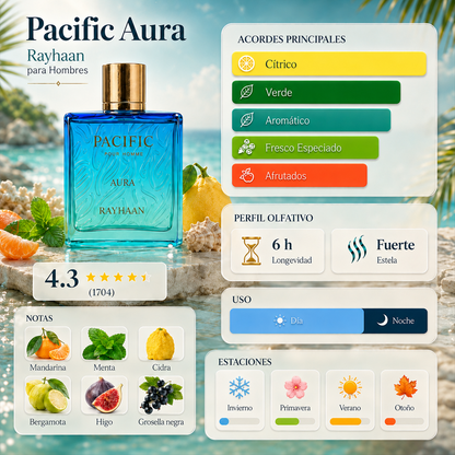 Rayhaan Pacific Aura · Hombre 100 ml · Cítrico menta · Pack de 24 piezas