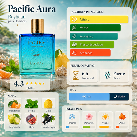 Rayhaan Pacific Aura · Hombre 100 ml · Cítrico menta · Pack de 24 piezas